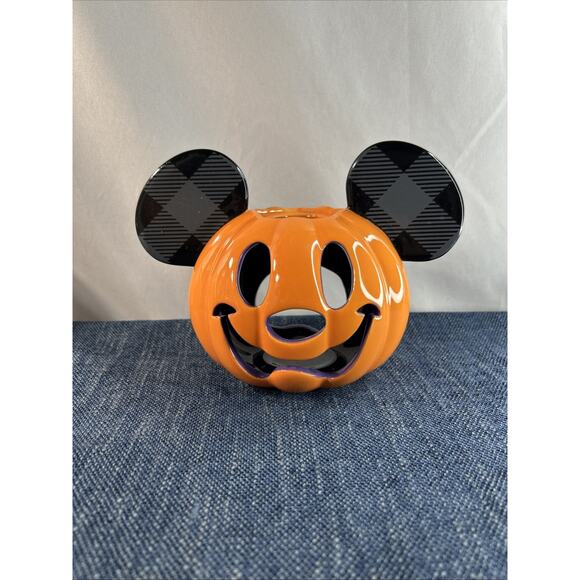 DISNEY Mickey Mouse Halloween Pumpkin Votive Candle Holder BOO MISSING TOP - Picture 1 of 10